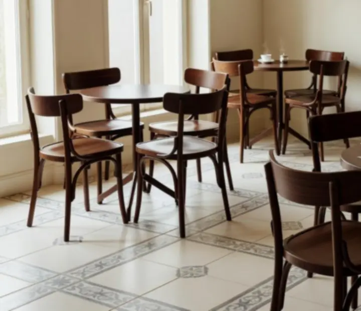 Sunlit lounge with bentwood chairs and ivory walls at Ranktableevenings